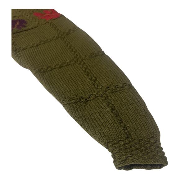 Vintage Mark Shale Large Wool Olive Green Autumn Fall Leaves AOP Sweater - Picture 4 of 10